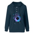 thumbnail image 4 of Women Exquisite Comfortable Nature Button Tape Printing Long Sleeve 100%Polyester Top(Dark Blue,XL), 4 of 4