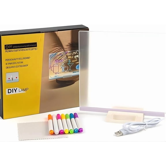 DIY LED Message Board Lamp – USB Powered Acrylic Light Board with 6 Neon Markers, Erasable Writing Surface for Kids and Adults,  Light Up Drawing Board for Home Décor, Coffee Shops & Night Light Sign