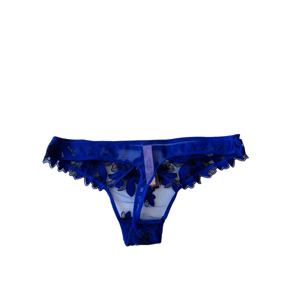 Victoria's Secret Very Sexy Embroidered Shimmer Thong Panty Blue Size Medium NWT