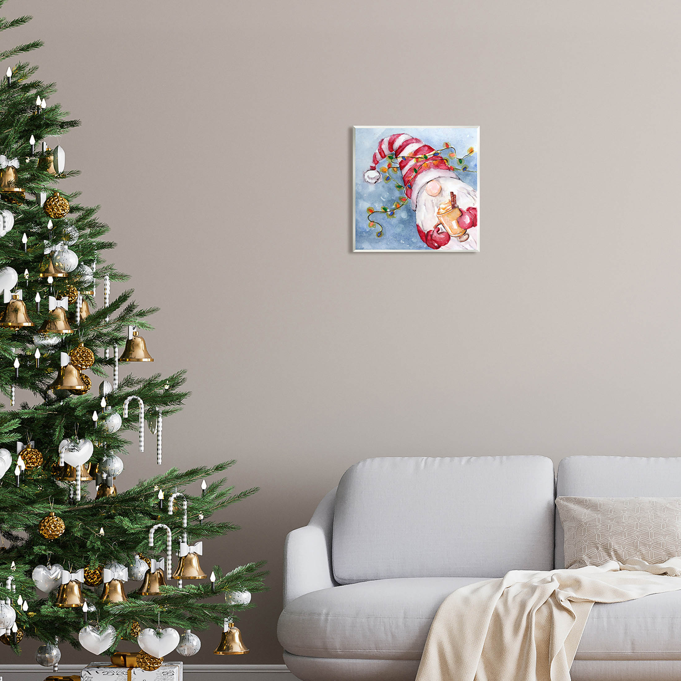 Stupell Industries Santa Gnome Holiday Lights Graphic Art Unframed Art Print Wall Art, Design by Stella Chang