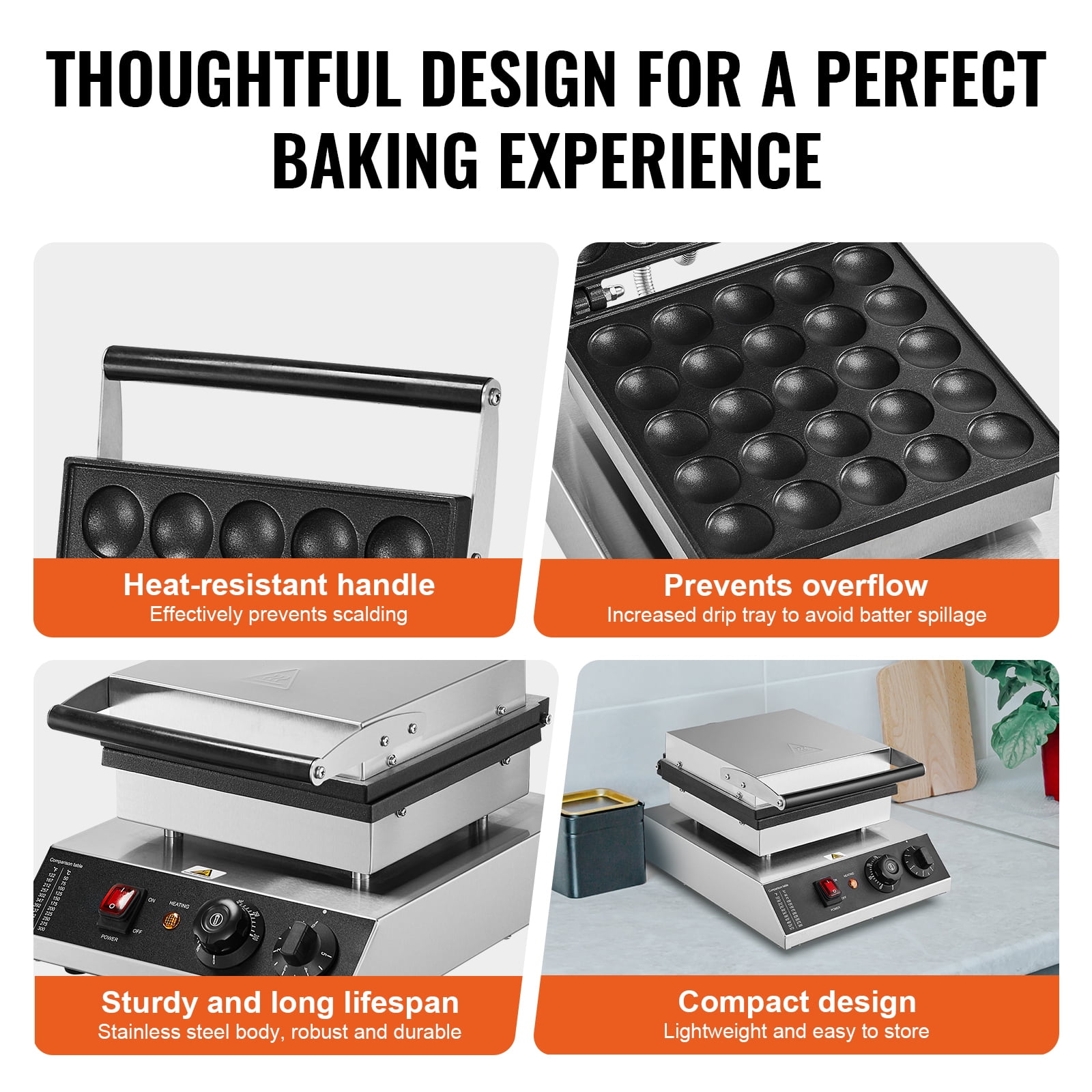 KFFKFF 1700W Nonstick Waffle Maker Machine, 25 Pieces Mini Pancake Maker, Stainless Steel Maker Machine with Adjustable Temperature & Timer