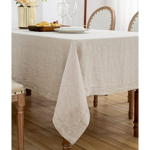 L Linen World 100% European Linen Tablecloth,60x90Inch Natural Flax Rectangular Oblong Table Cloth-Natural French Flax Tabletop Decoration, for Kitchen,Party,Outdoor Daily Use