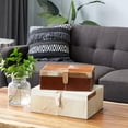 thumbnail image 3 of DecMode Handmade Cowhide Brown Leather Decorative Box with Snap Front Closure and Detailed Stitching, 2 Count, 3 of 14