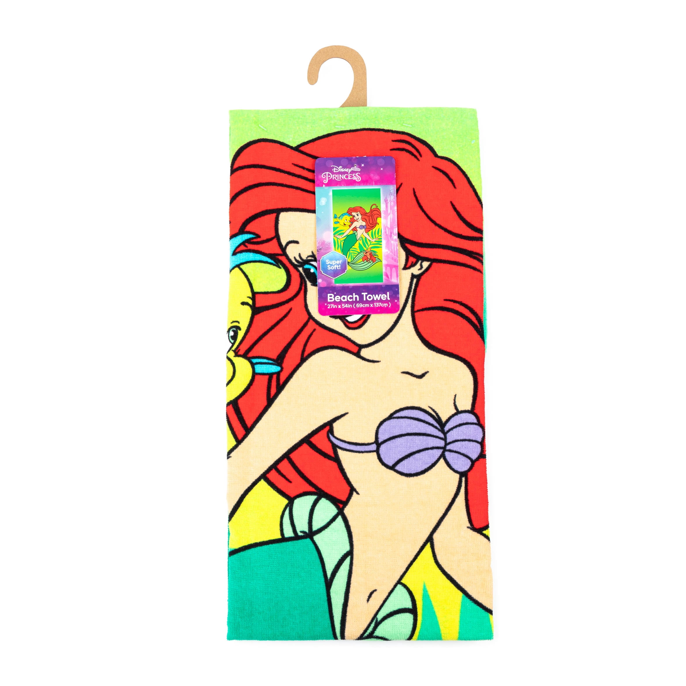 Little Mermaid Swimming & Smiles Kids Beach Towel, 27 x 54, Green, Disney