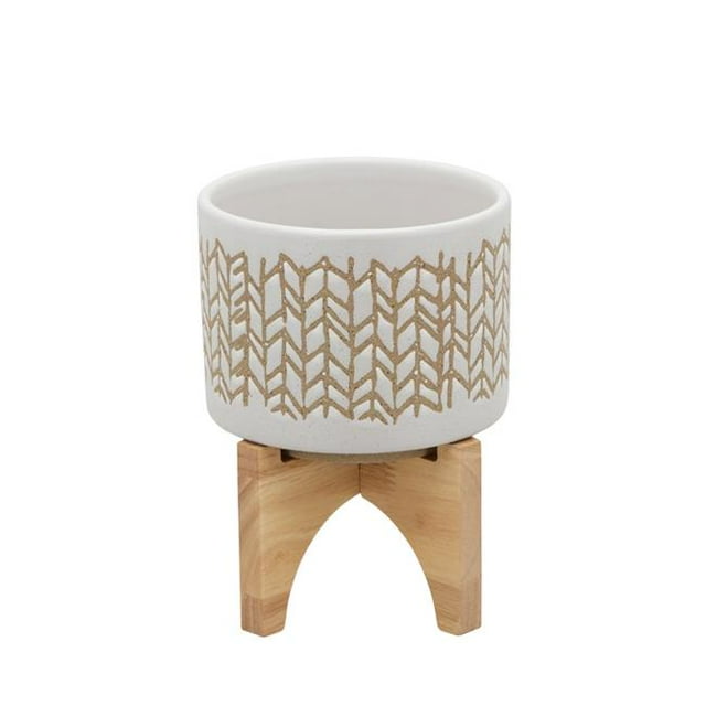 Sagebrook Home 15805-01 Jardinière Chevron 5 Po. avec Support en Bois, Beige