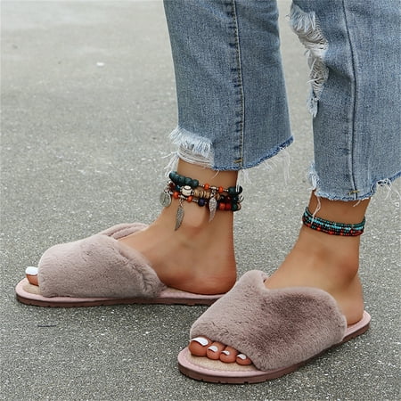 

Summer Savings! Zpanxa Slippers for Women New Style Plush Slippers Women s Home Slippers Home Interior Plush Slippers Flip Flops for Women Khaki 37