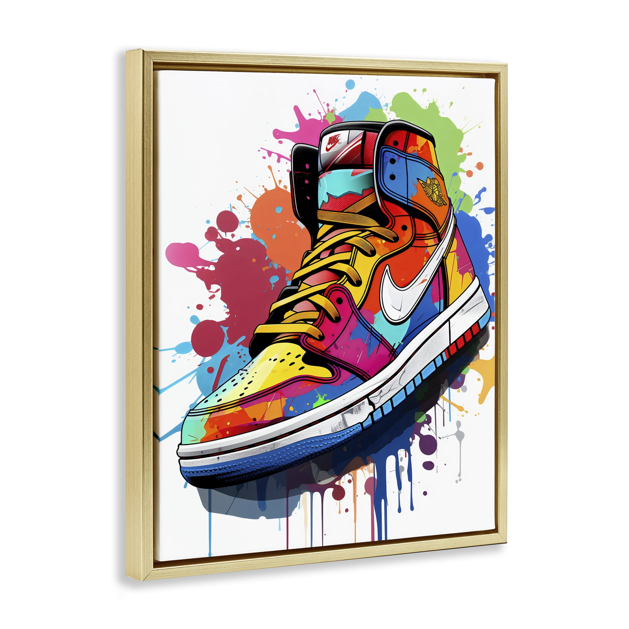 Stupell Industries Graffiti Sneaker on White Gold Framed Floater Canvas Wall Art, design by Creative Studio