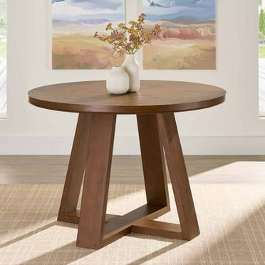 Better Homes & Gardens Ezra Round Wood Dining Table, 45 in, Walnut