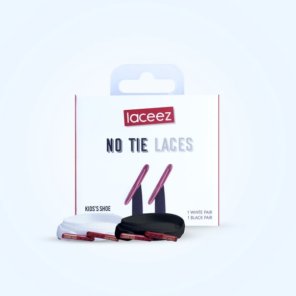 Laceez Kids Elastic Laces, Pair of Black and White No Tie Shoe laces for Kids Sneakers, Shoes, Toddler Shoe Laces for Smart Look