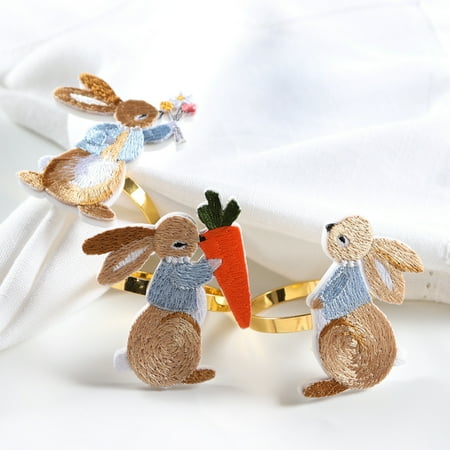 

6Pcs Rabbit Pattern Easter Napkin Ring Anti-aging Metal Eco-friendly Serviette Buckles for Bar Pink Metal