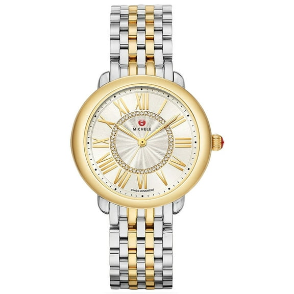 Michele Serein Mid Two-Tone Stainless Steel Diamonds Silver Dial Womens Watch MWW21B000148