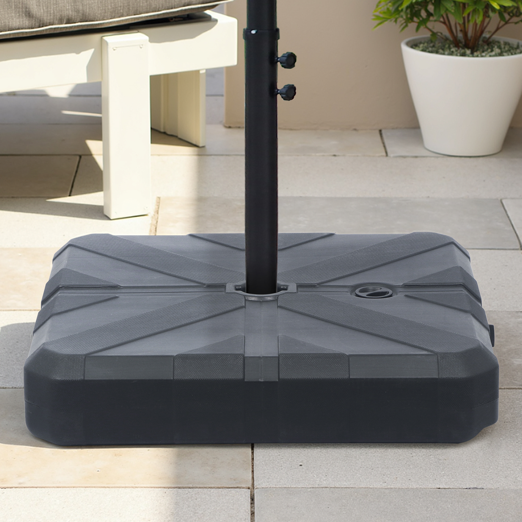 Kool 170 lbs Outdoor Cantilever Patio Umbrella Base Offset Umbrella Stand with Handle and Wheels for Garden Backyard Poolside in Black