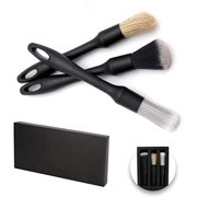 kingsae Car Detailing Brush Set,3 Pack Natural Boars Hair Auto Detail Brush Kit Ultra-Soft Cleaning Tool for Wash Vehicles Interior Exterior Dashboard Emblems Wheels Engine Bay Leather Seats