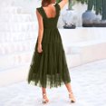 thumbnail image 3 of Women's Casual Dresses Summer Solid Color Gauze Dress Multi-Layer Spinning Mid-Calf Dress Comfort Sleeveless Square Neck Dress, 3 of 7