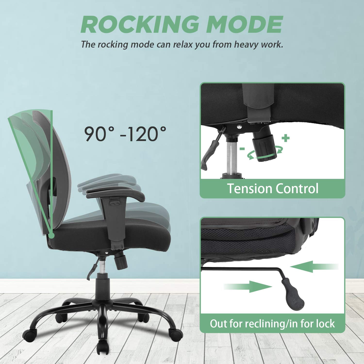 BORGEBY Big and Tall Office Chair Heavy Duty 400LBS Computer Desk Chair with Lumbar Support Ergonomic High Back Task Rolling Swivel Mesh Chair for adult,Grey