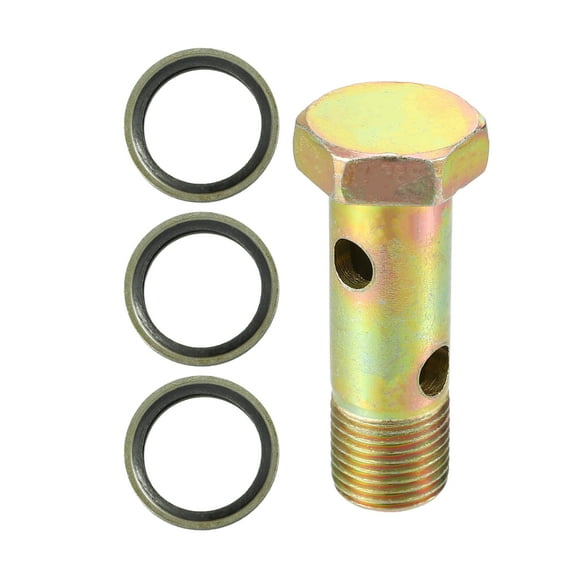 1 Set Car Double Banjo Bolt M16x1.5 Length 54mm Metric Thread Turbo Brake Line Fitting Adapter W/ Washer