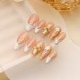 thumbnail image 5 of KUFptva Elegant Acrylic False Nails Almond Shape with Floral Pattern and Gold Detail Stick On Nails for Manicure 24 Pieces, 5 of 7