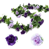 3PCS 23.7FT Artificial Purple Rose Flower Garland, Silk Hanging Floral Garland, Decorative Flower Vines for Room Decor Wedding Arch Flowers for Ceremony (Purple)