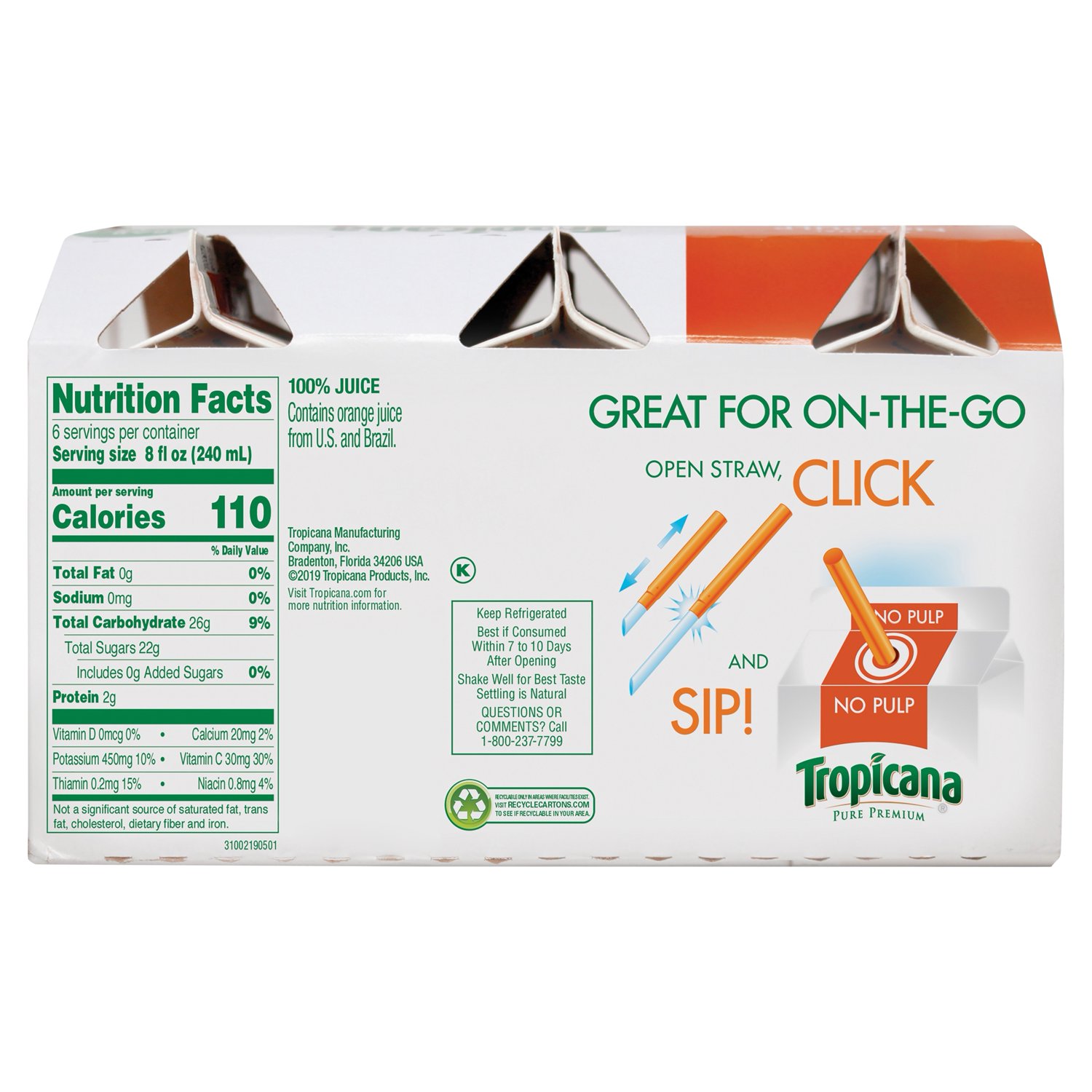 Tropicana Pure Premium, No Pulp 100% Orange Juice, 8 oz, 6 Pack - image 5 of 9