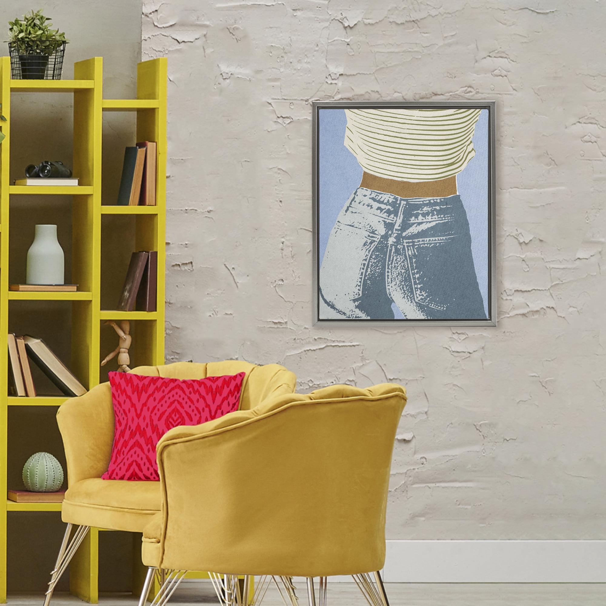 Stupell Industries Vintage Jeans & Tee Gray Framed Floater Canvas Wall Art, design by Victoria Barnes