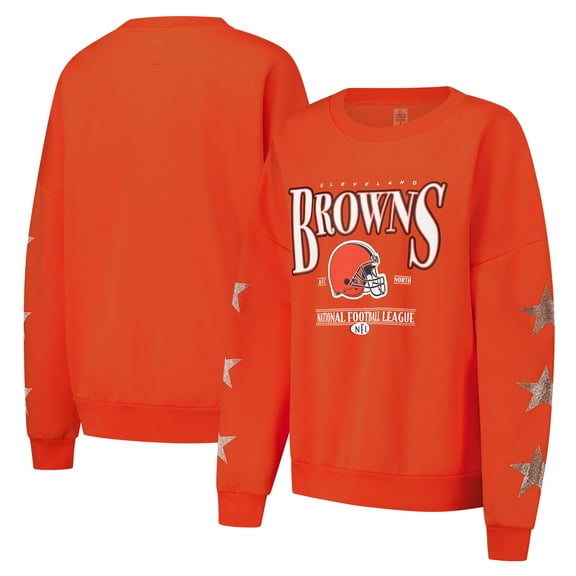 Women's Gameday Couture Orange Cleveland Browns Rhinestone Star Sleeve Settle the Score Oversized Pullover Sweatshirt