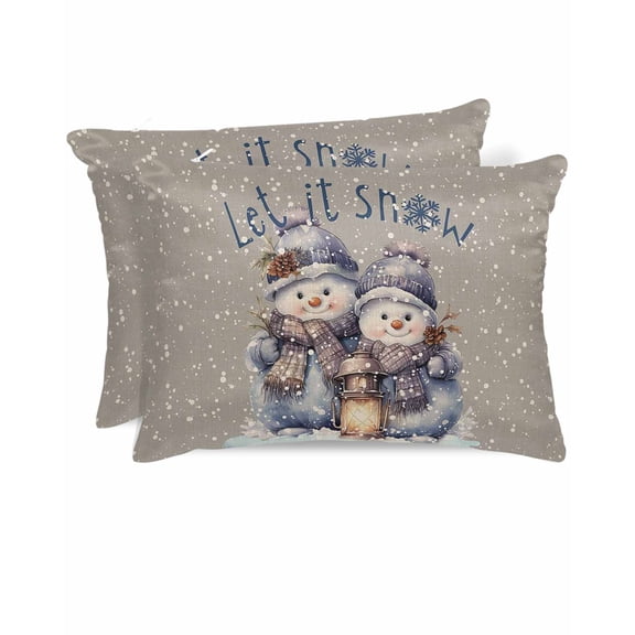Hokiten Pillow Cases Queen Size Set of 2, Couch Pillow Covers, Christmas Snowman Satin Pillowcases with Zipper for Hair/Skin, Pillow Protector Cover, Winter Snowflake Grey Rustic Burlap 20x30 Inches