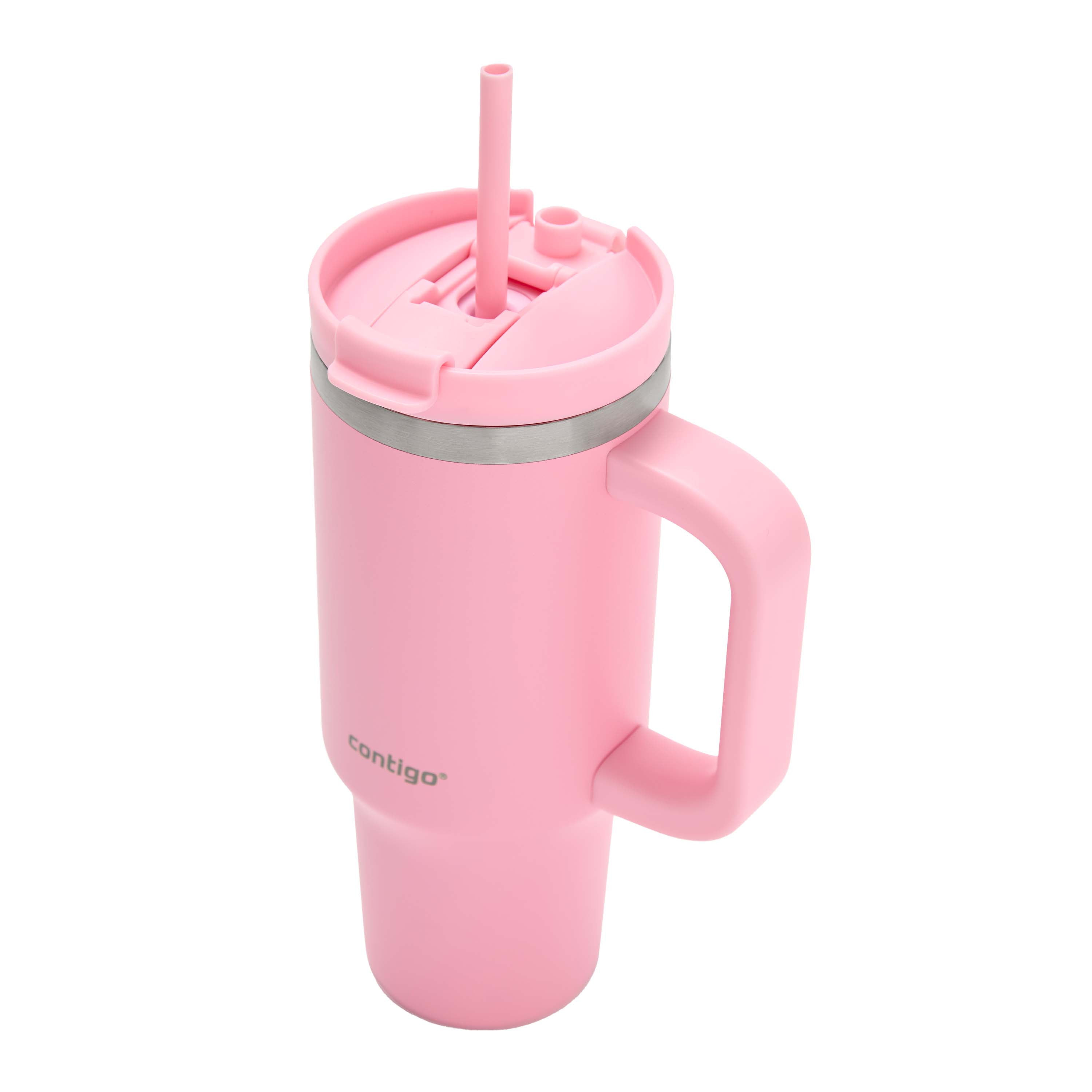 Contigo Streeterville Leak-Proof Tumbler, 30 oz (887 ml), Stainless Steel Water Bottle with Straw, Strawberry Cream
