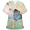 thumbnail image 1 of Puntoco 2024, tops a la moda de verano para mujer, tops de enfermera con bolsillos dobles y manga corta estampados con cuello en V, 1 of 3
