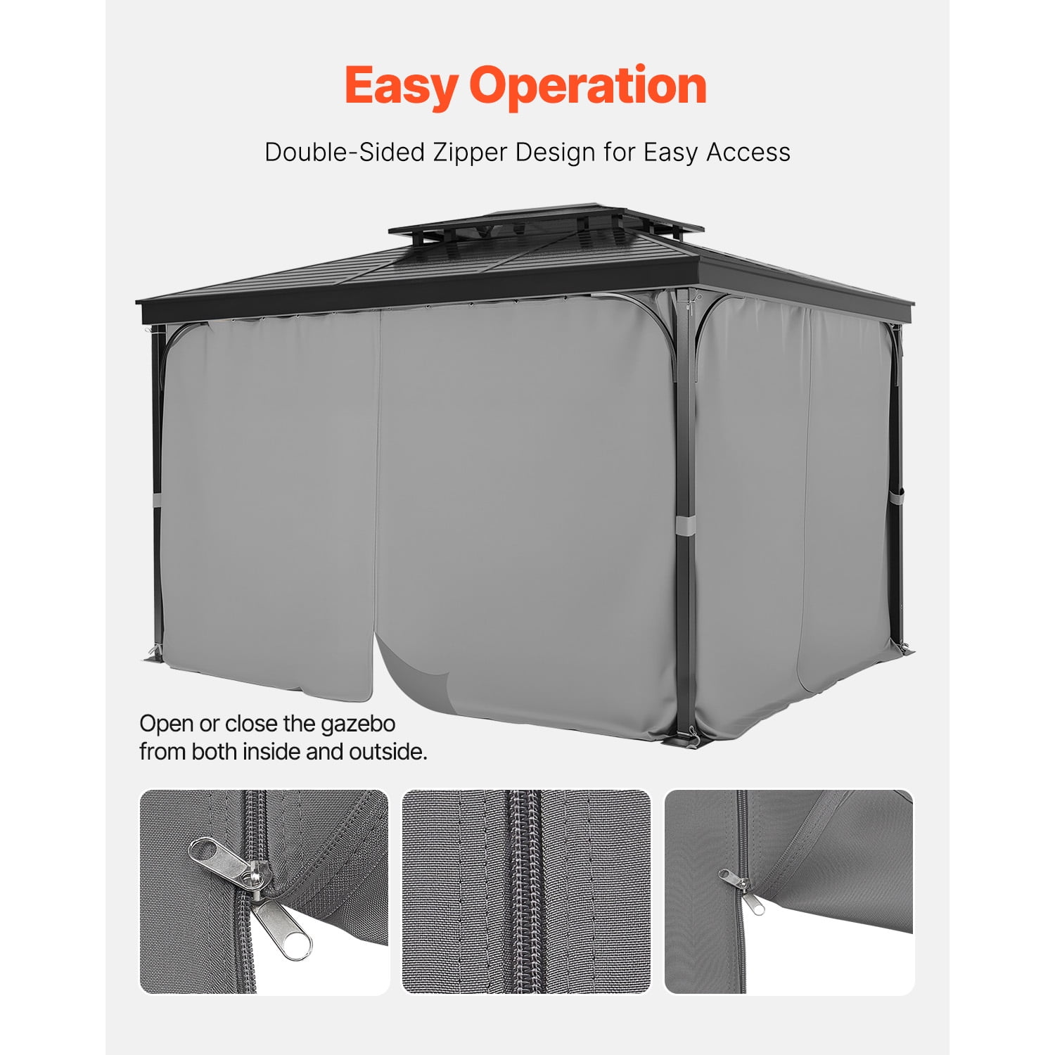 KFFKFF Outdoor Gazebo Privacy Curtains, 12' x 10' x 6.7', 4-Panel Sidewalls with Zippers, Replacement Curtains for Patio Canopy, Gray (Curtains Only)