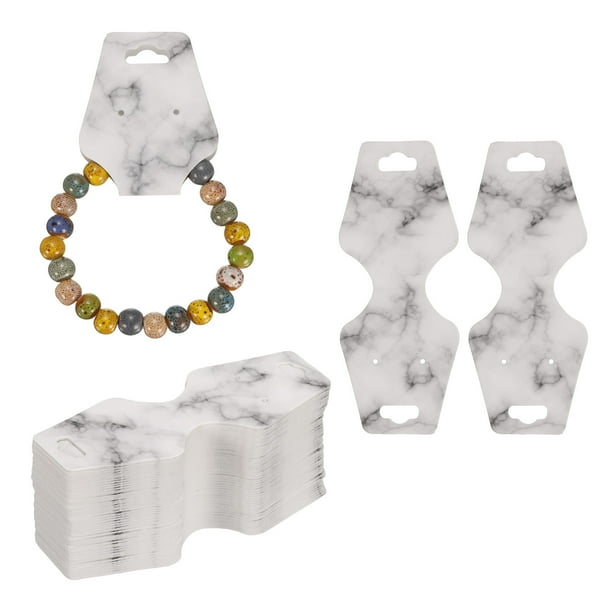 100 PCS Tarjetas de Exhibición de Pulseras, Tarjetas de Exhibición de Joyería de Papel de Mármol para Empaquetar Pulseras para Vender Joyería (Blanco)