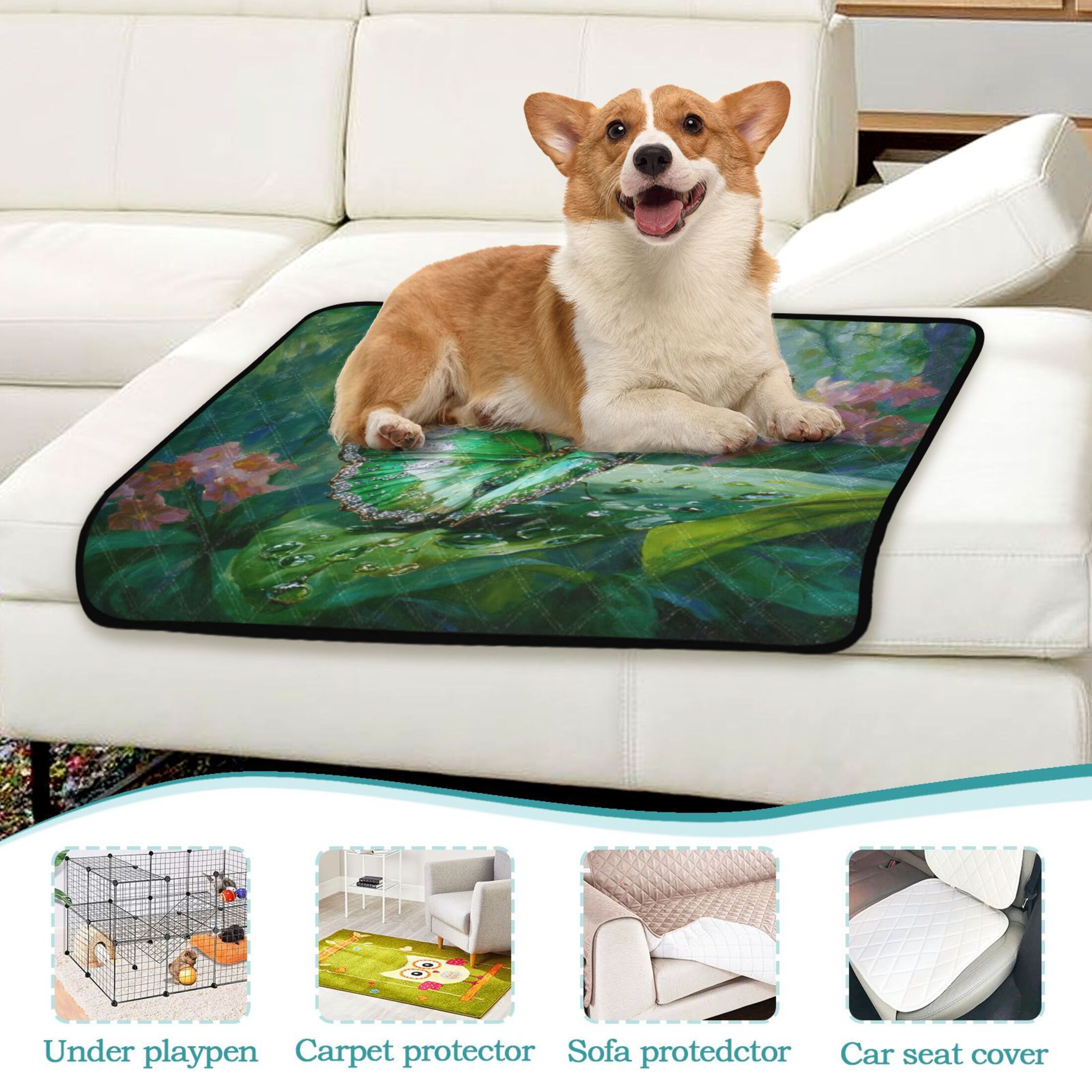 IAUYY Washable Pee Pads for Dogs Smallx3 Absorbent and Leak-Proof Non-Slip Reusable Puppy Pee Pads for Dogs Applicable to Playpen Potty Crate The Beautiful Green Butterfly