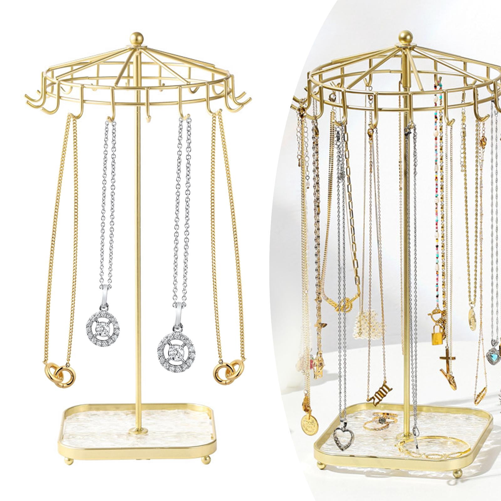 Sharplace Rotating Jewelry Holder Jewelry Display Rack Iron Jewelry Organizer Necklace Ear Storage Shelf for Tabletop Necklace Gold