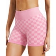 thumbnail image 5 of YONGXIABF Women's High Waisted Chessboard Print Seamless Yoga Shorts, Shaping Workout Shorts for Yoga Fitness Skateboarding Cycling PINK, 5 of 6