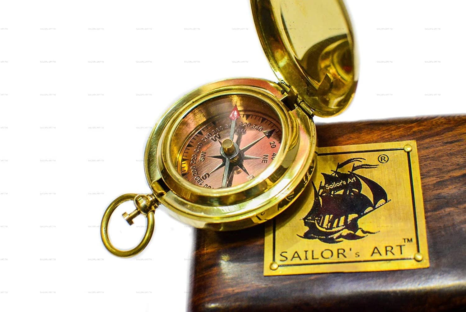 Nautical Brass Pocket Compass with Chain Vintage Sailor Gift For Brother/Father 