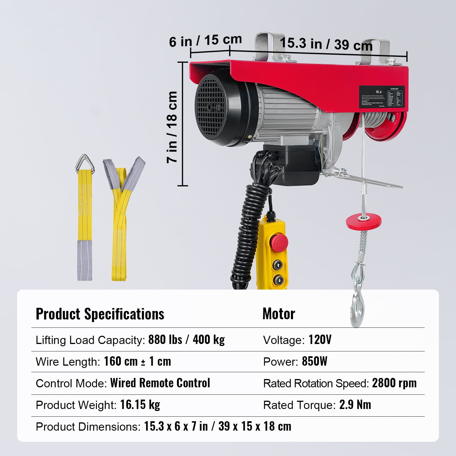 KFFKFF Electric Hoist 880lbs Crane Winch with Wired Remote Control 850W 110V