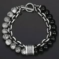 thumbnail image 2 of EOEMY Black White Stone Men Bracelets Chain Link Stainless Steel Beaded Bangle Jewelry-Black+Map, 2 of 4