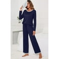 thumbnail image 2 of Women's Long Sleeve Sleepwear Soft Crew Neck Pyjama Set,Navy Blue, 2 of 5