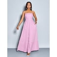 thumbnail image 6 of Pink And White Striped Maxi Dress With Spaghetti Straps, Chest Gathering, Pockets, A-Line Flowing Silhouette, 6 of 6