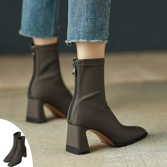 EGNMCR Women's Winter Snow Boots, Winter Boots for Women Korean Style Thick Heel Back Zipper Fashion Boots Women's Fall And Winter New Fashion Texture Comfortable Short Boots women boots