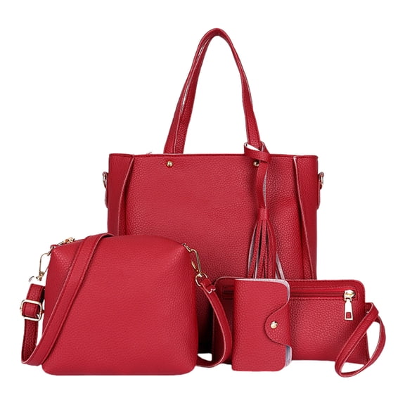 Multipurpose 4Pcs Women's Bag Set in PU Leather Crossbody Purse Casual Handbag Shoulder Bag Card Holder