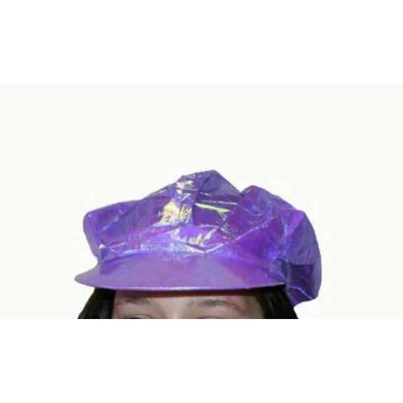 Purple Shiny Iridescent Vinyl Go Go Girl 60s 70s Cap Costume Hat