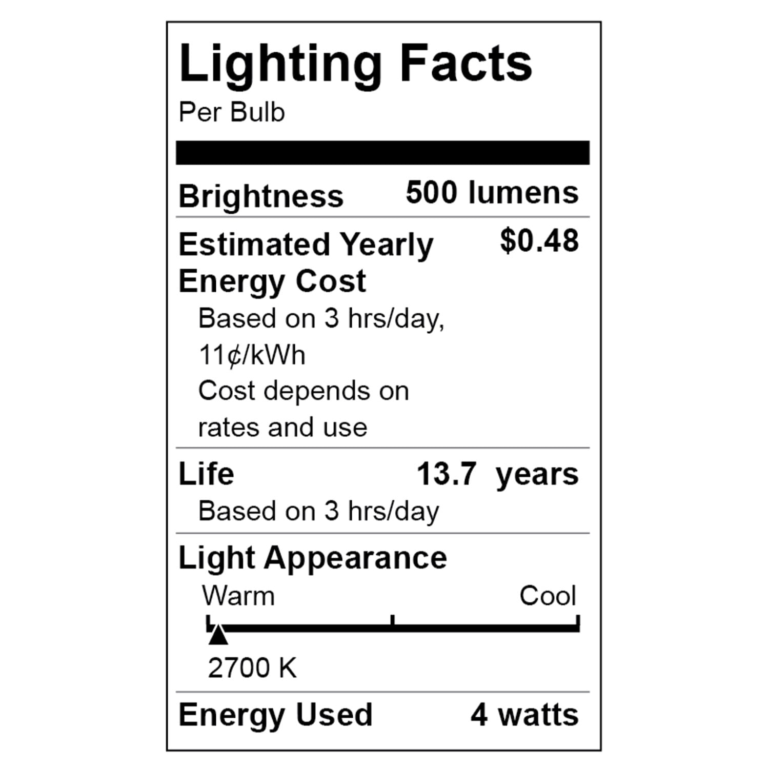 Great Value LED, 4W (60W Eqv) B10 Deco Lamp E26 Medium Base, Dimmable, Soft White, 4pk
