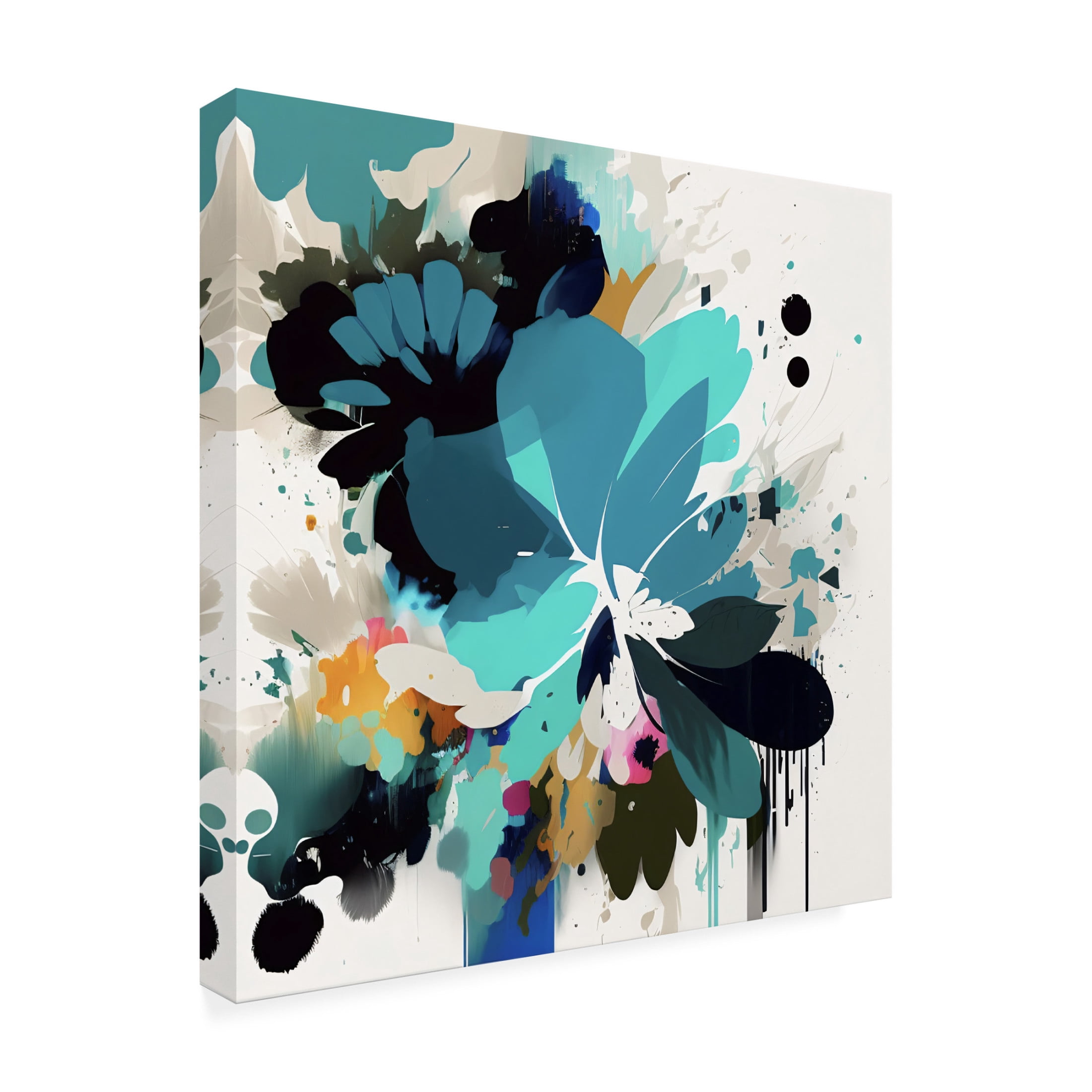 Canvas Wall Art - Ray Heere 'Oil Painting Expressive Flowers Blue 12' Wall Art for Living Room, Bedroom, or Office Décor by Trademark Fine Art - 14 x 14 Inches