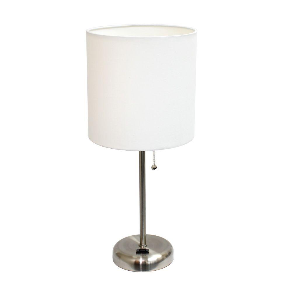 Limelights 19 5 In Brushed Steel Stick Table Lamp With Charging Outlet Base New Open Box Walmart Com Walmart Com