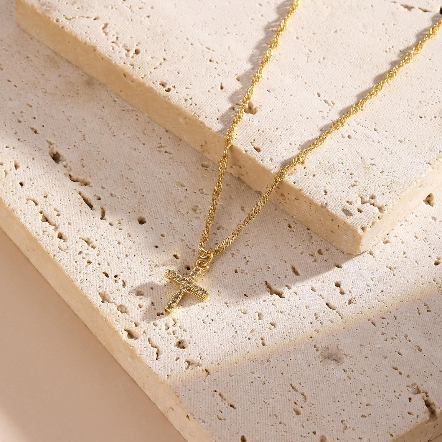 Cross Necklace for Women Trendy - Dainty 14K Real Gold Plated Minimalist Cz Cross Necklace Non Tarnish Waterproof Trendy Cute Simple Small Necklaces Easter Christian Religious Faith Jewelry Gifts