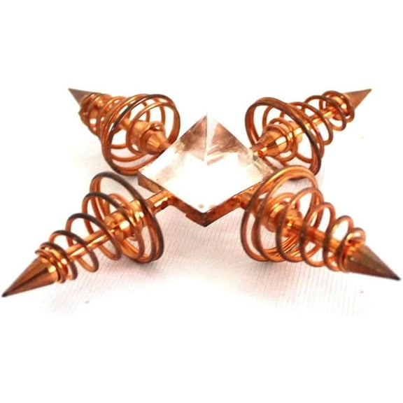 Copper Spiritual Energy Genrator with Crystal Quartz Four Pyramids and Copper coils,Reiki,Aura Cleansing,Healing Crystal