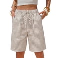thumbnail image 3 of Womens Striped Bermuda Shorts Casual Cotton Linen Shorts Elastic Drawstring Summer Beach Vacation Shorts with Pockets, 2XL, 3 of 8