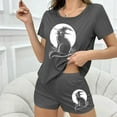thumbnail image 7 of Feancey Women's Two Piece Pajamas Set Halloween Black Cat Print Sleepwear with Shorts Loungewear Sets Milk Silk Soft Pjs Short Set Gray XL, 7 of 7