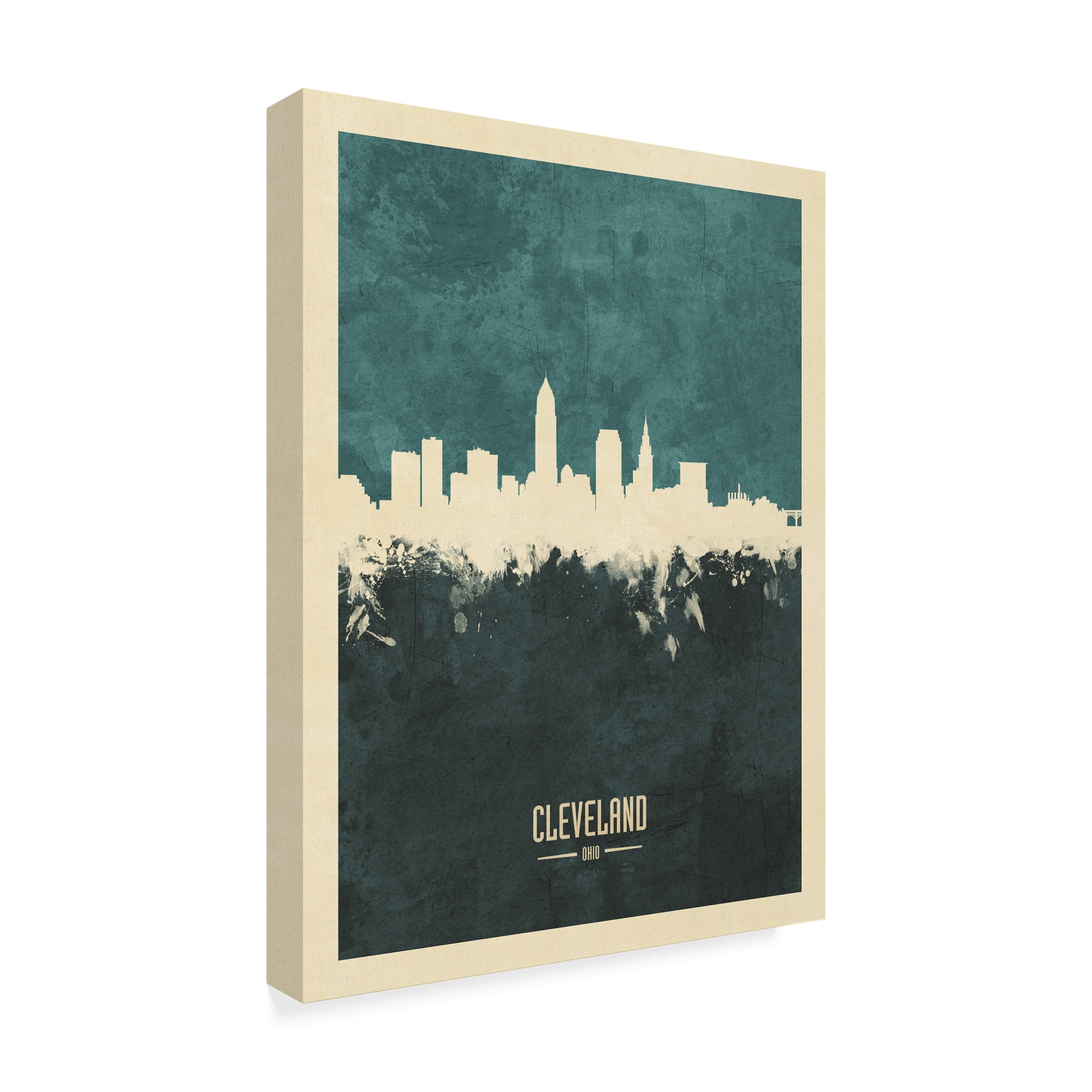 Trademark Fine Art 'Cleveland Ohio Skyline Teal' Canvas Art by Michael Tompsett