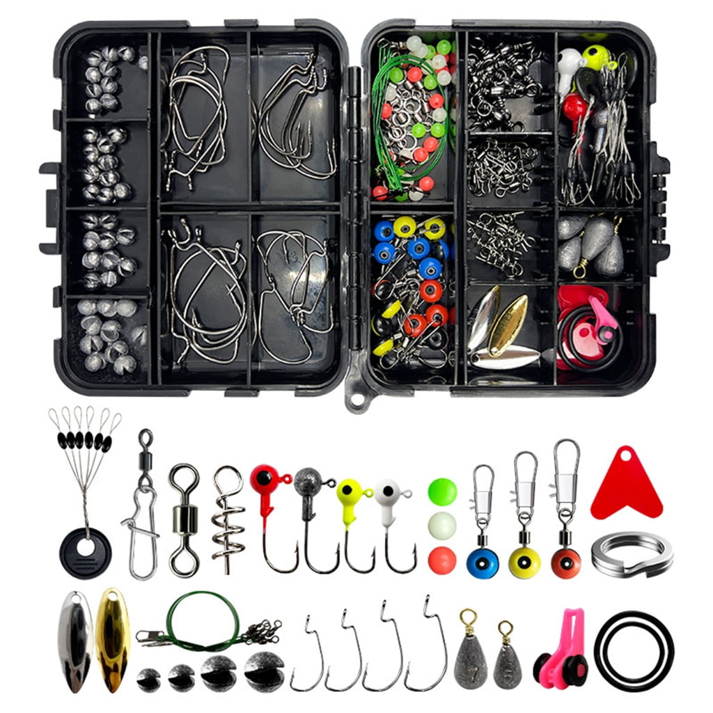 WINDLAND 188pcs Multiple Compartment Fishing Tackle Box Include Beads Fishing Accessories